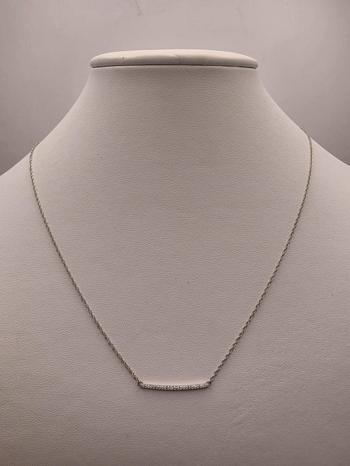 14K White Gold Natural Diamond Bar Necklace Long Pave Horizontal Bar Pendant Lay