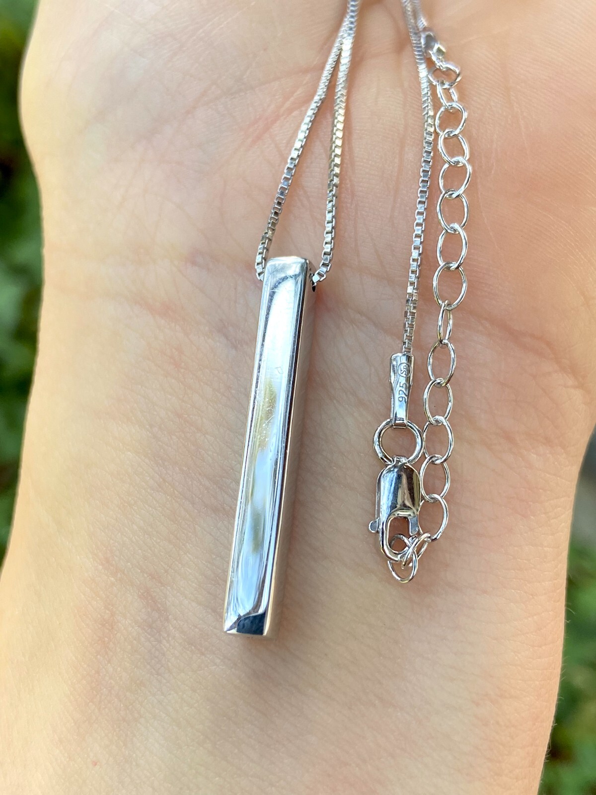 925 Sterling Silver Drop Down Bar Necklace 3D Vertical Rhodium 18″ Adjustable