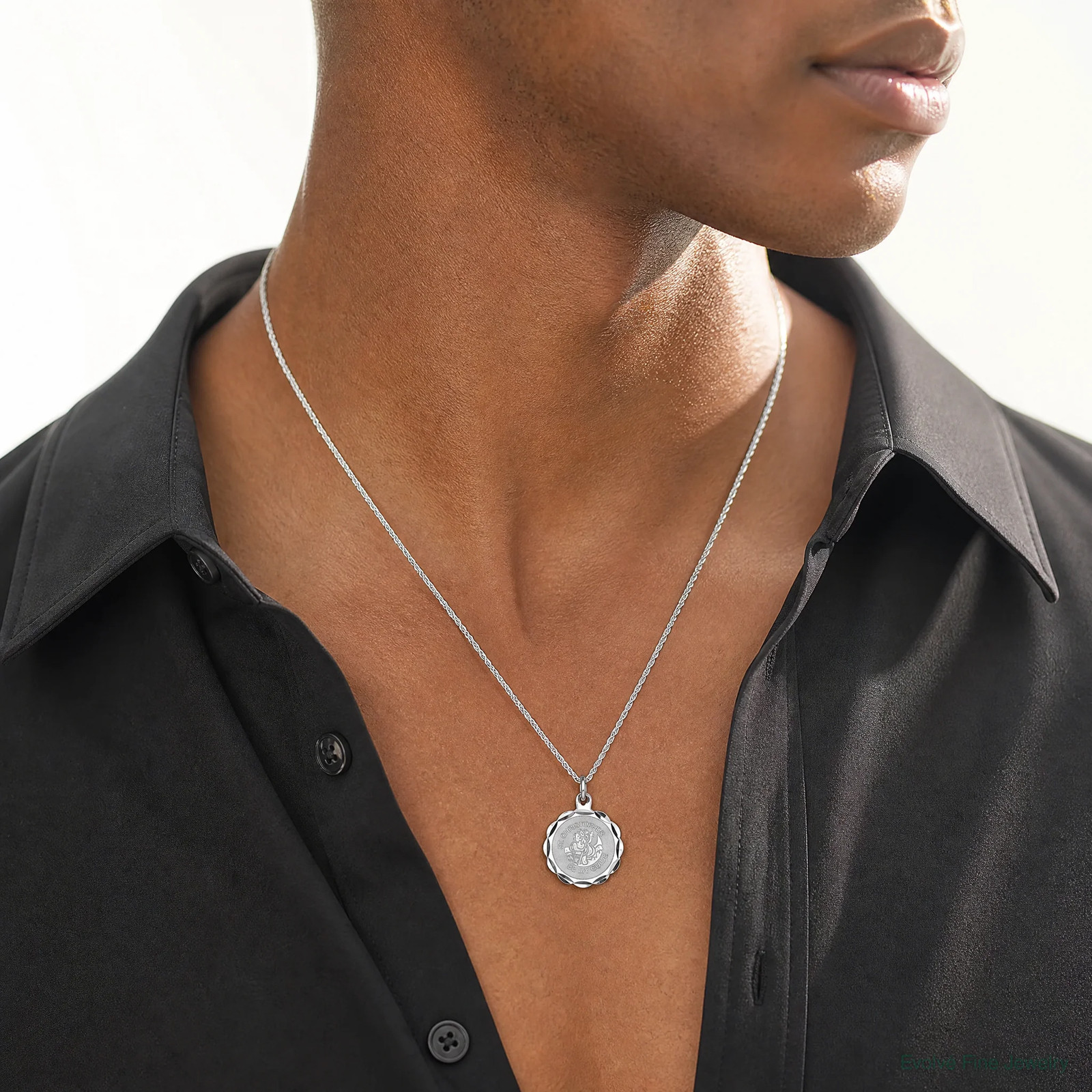 Sterling Silver Rhodium-Plated St. Christopher Medal Charm