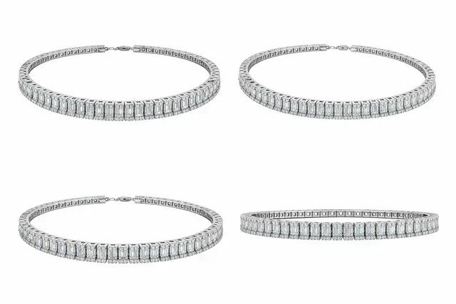 7CT Emerald Cut Lab Created Diamond Women Tennis Necklace 14k White Gold Plated
