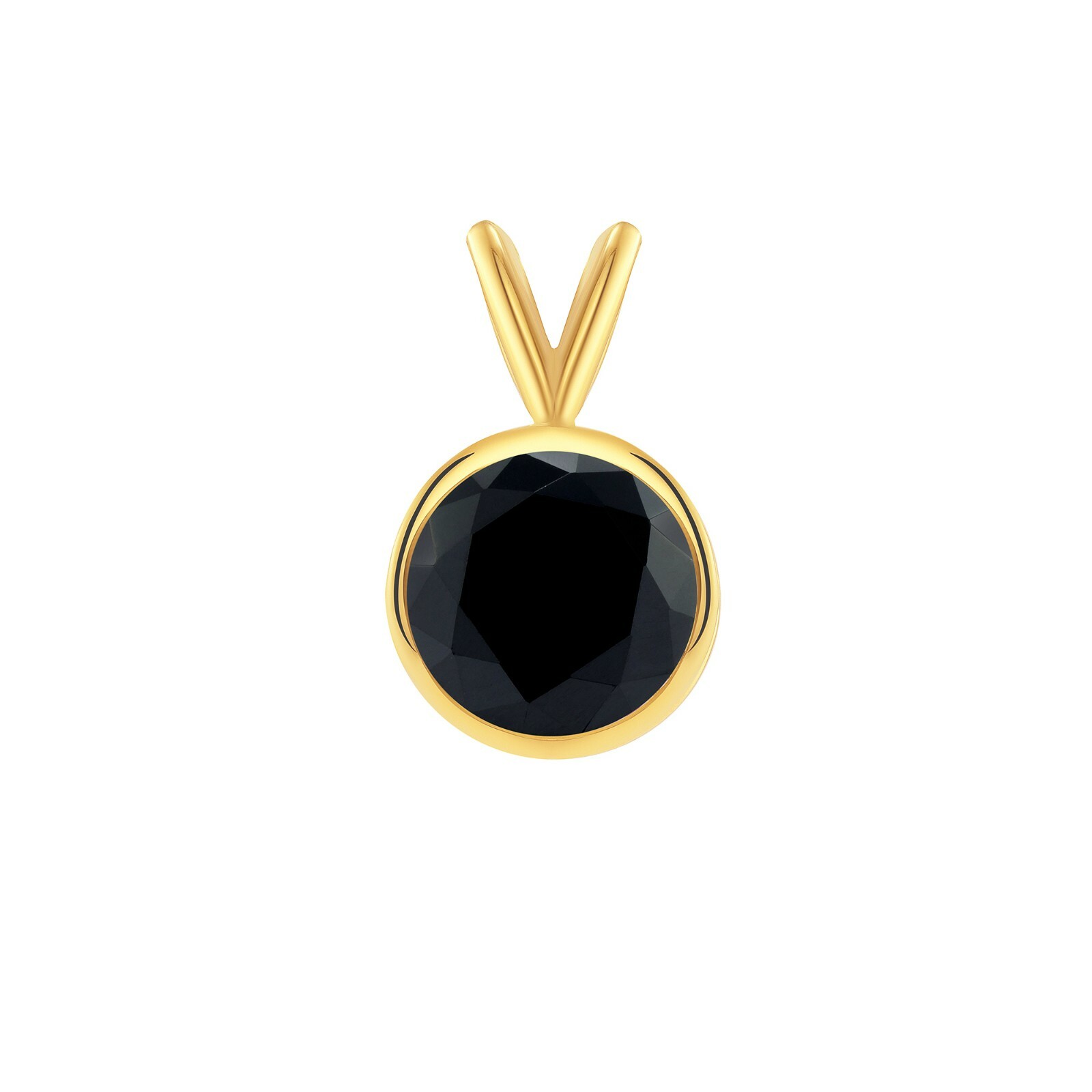 3 Ct Round Lab Created Diamond Black Real 18K Yellow Gold Bezel Pendant Necklace
