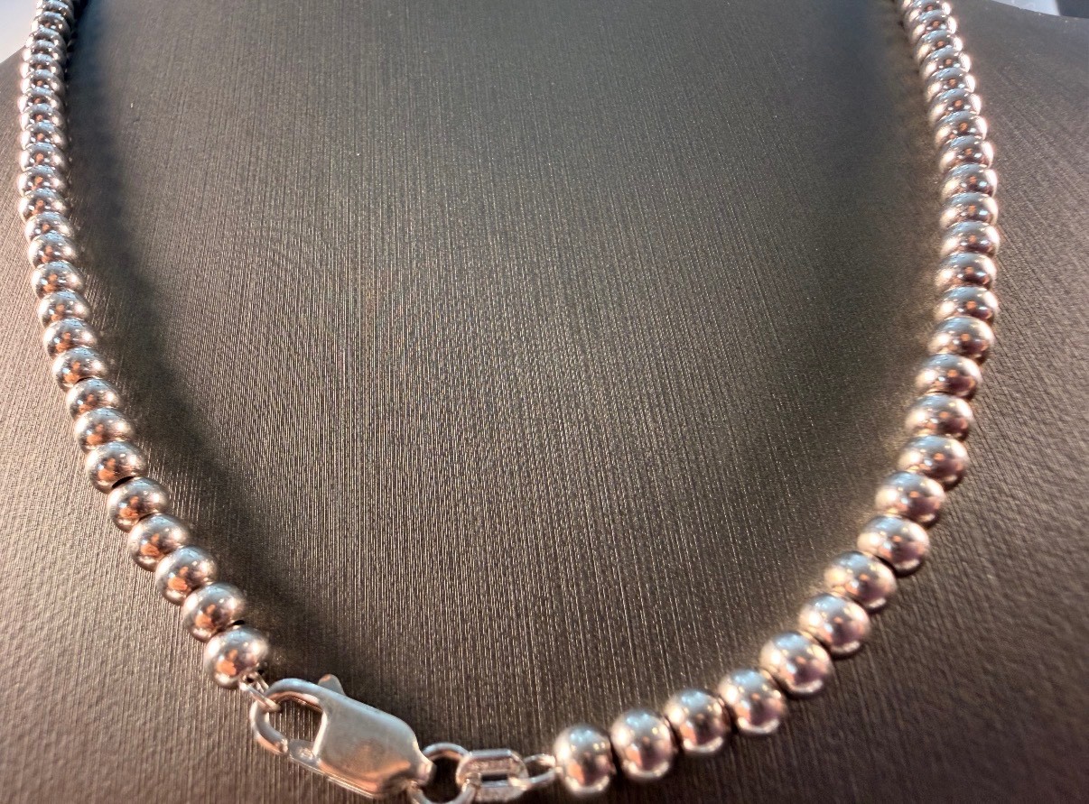 FAS 925 Italy Sterling Silver 4mm Ball Bead, 18″ Necklace – 19 Grams