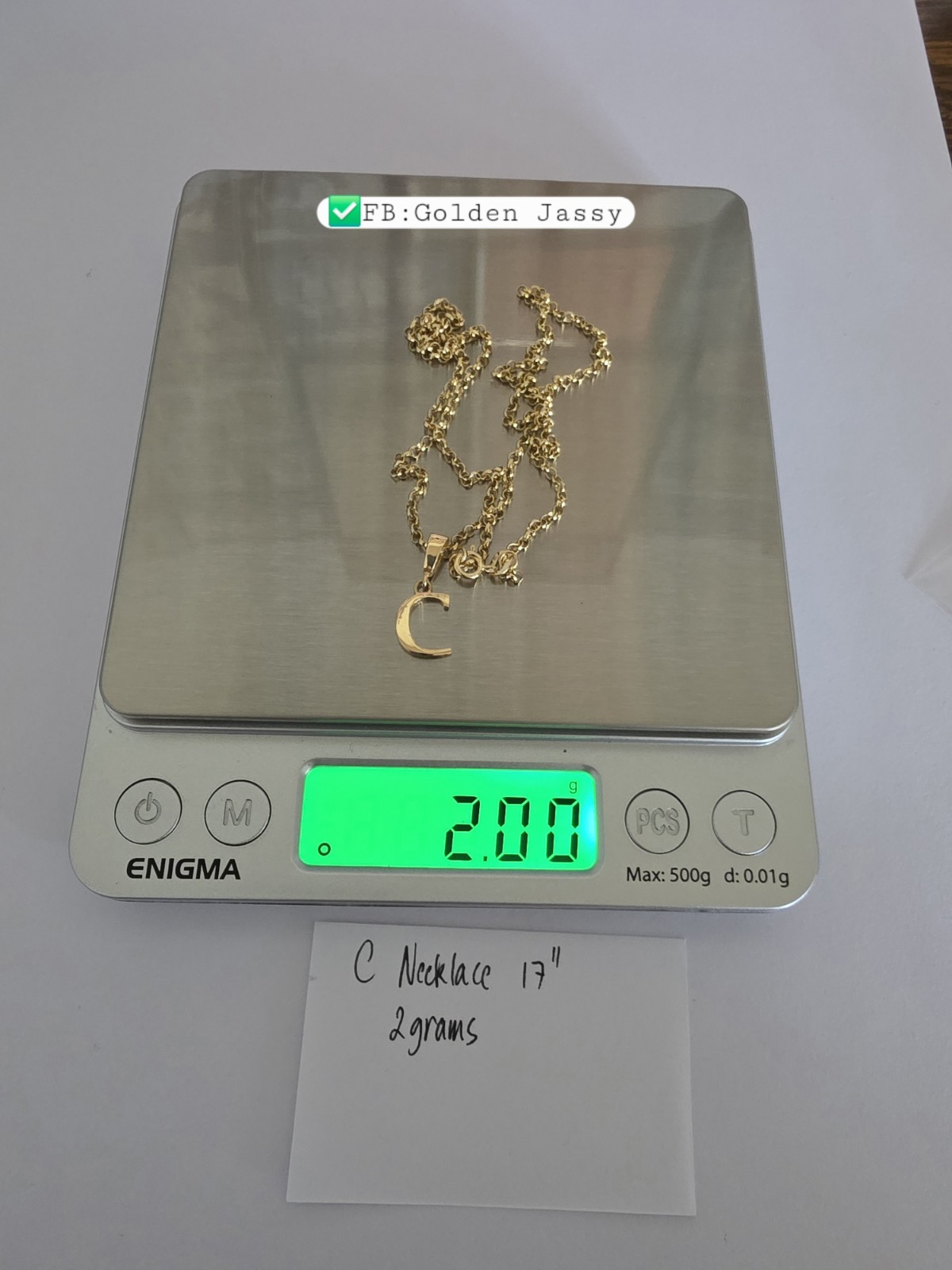 18K Real Gold C Necklace 17″long