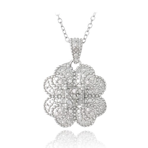 925 Silver 1/10ct Diamond Clover Necklace, 18″