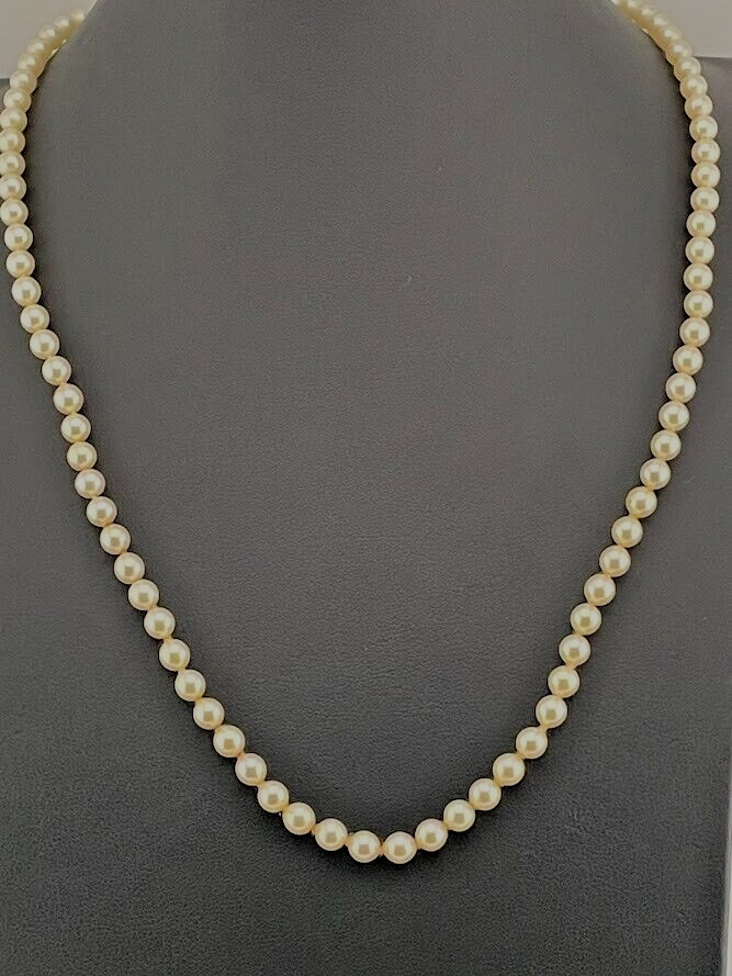 VINTAGE 1970S 925 STERLING SILVER 5.1MM CREAM COLOR FAUX PEARL NECKLACE 22″ 1679