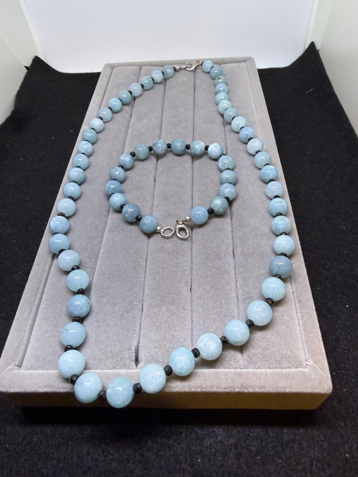 Aqua. Bead 20 In. Neck. And Match. 7 In. Bead Brace. Ty Blk. Spin. Is Used Spac.