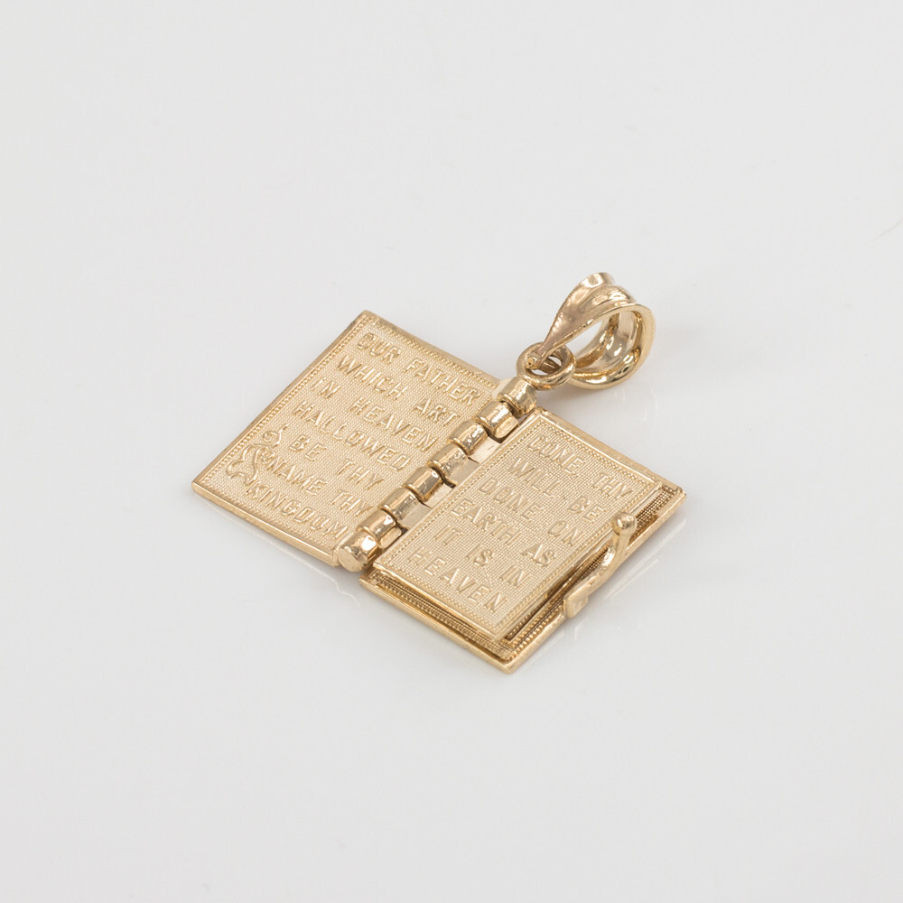 Gold 3D English Bible Pendant Necklace (Available in Yellow/Rose/White Gold)