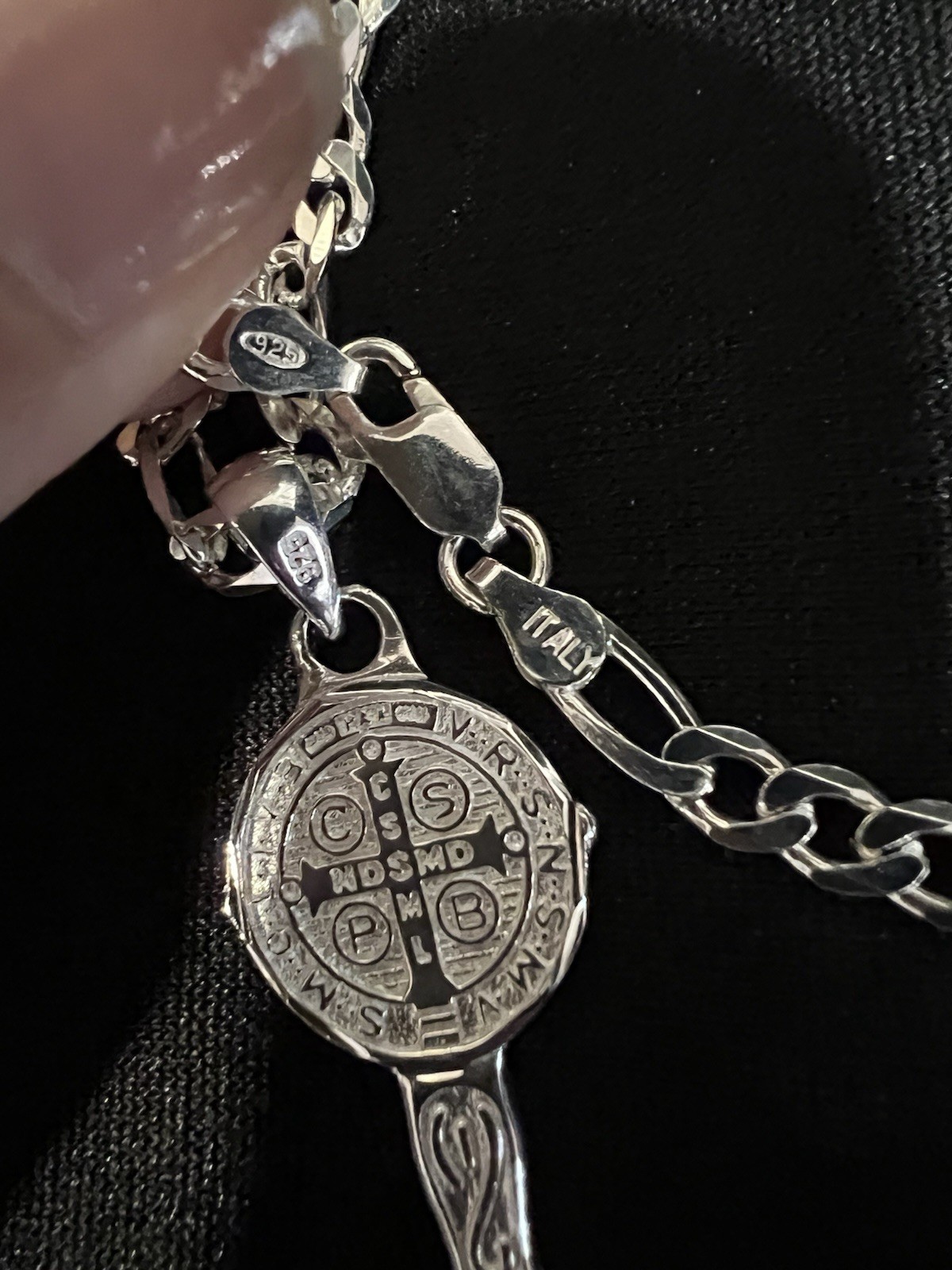 925 Sterling Silver Men St Benedict Key San Benito Llave & Figaro Chain 22 26 30