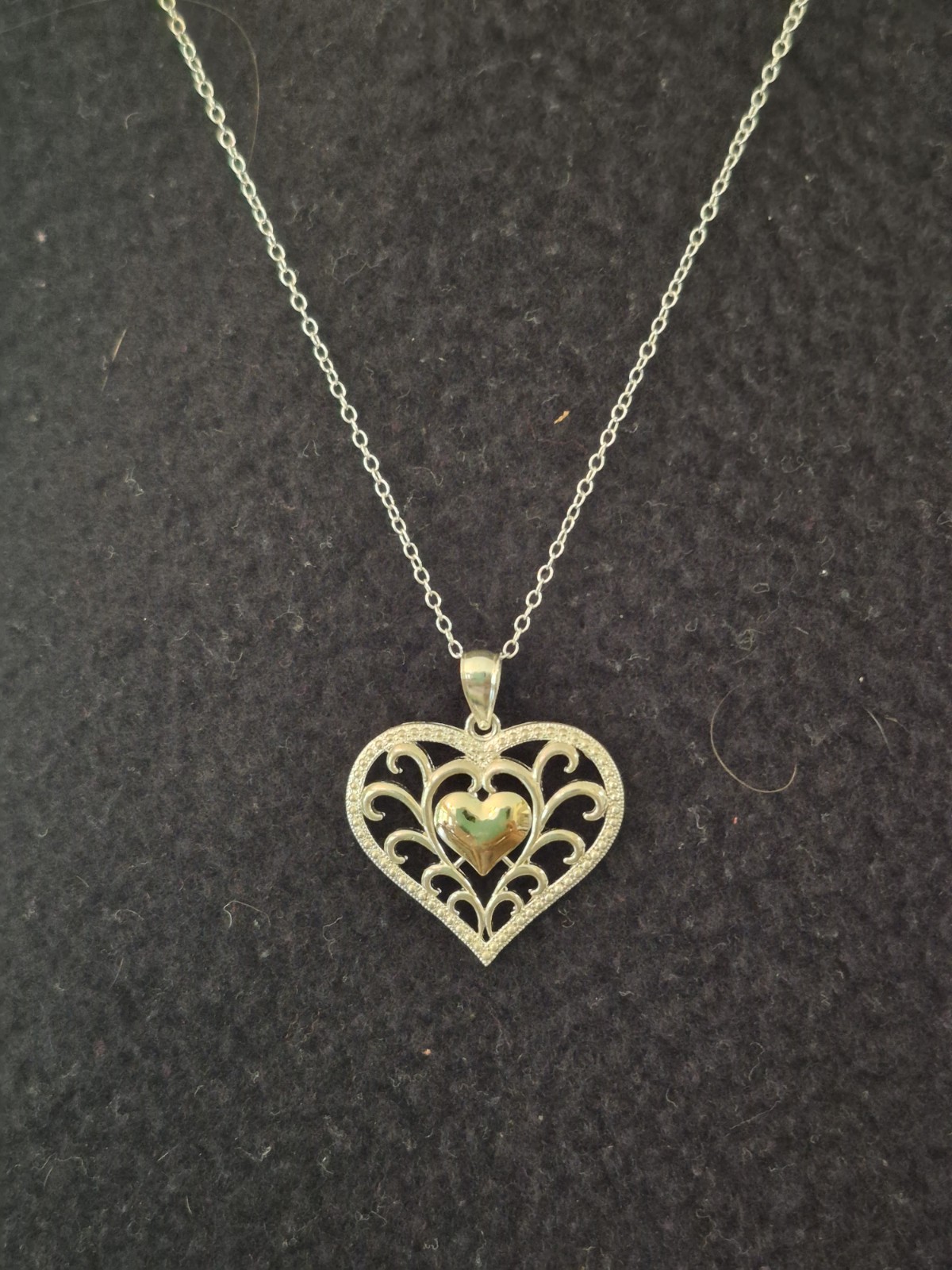 Stefani Argento .925 Sterling Silver and 10k Gold Heart Pendant Necklace