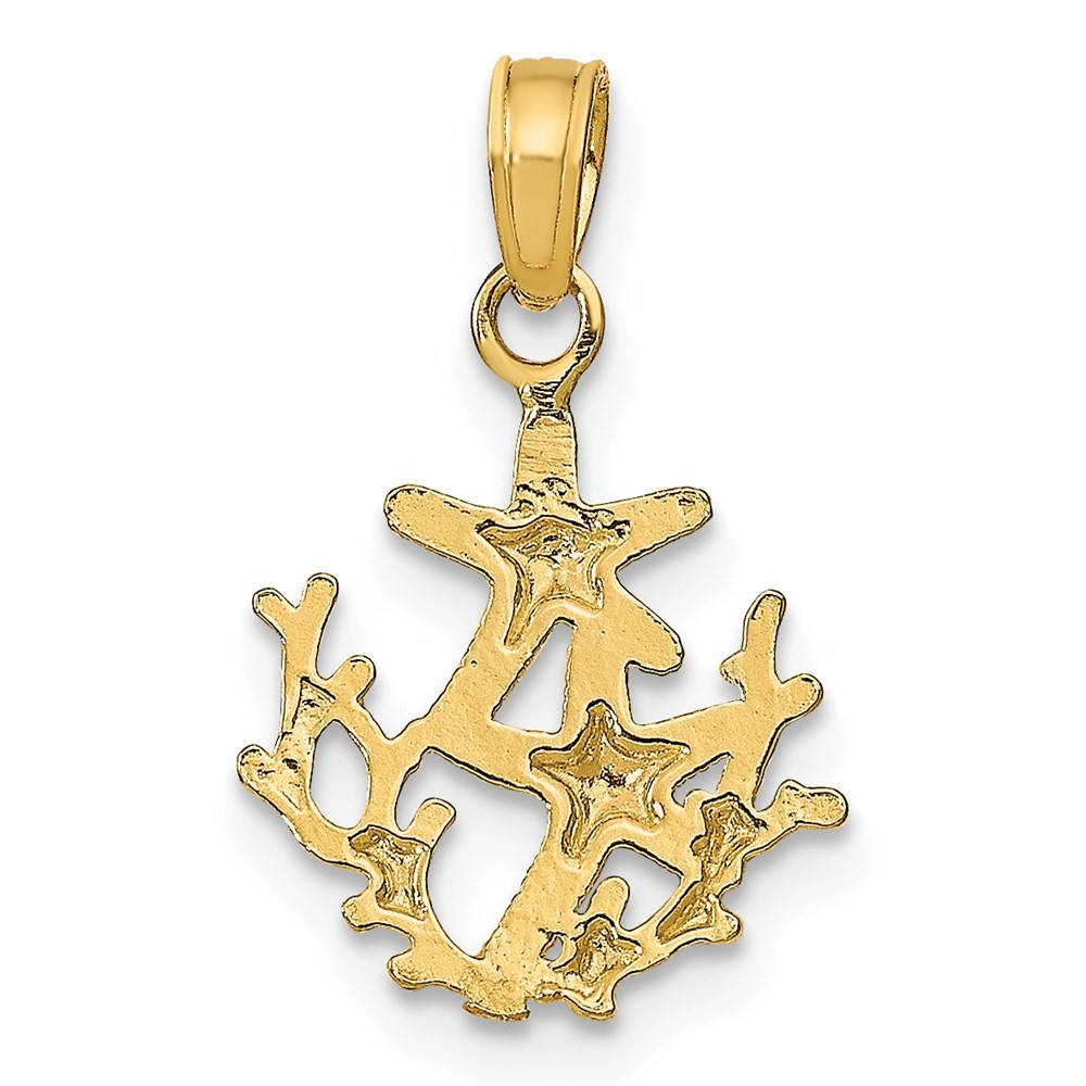14k Yellow Gold Mini Double Starfish & Coral Charm Pendant 0.69gm L-0.75 in