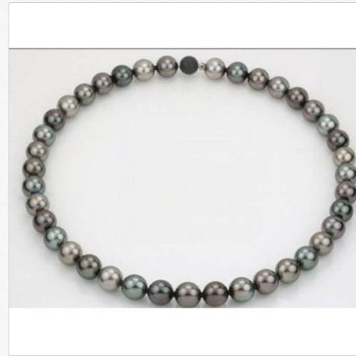 18″9-10MM TAHITIAN BLACK GREEN PEARL MULTICOLOR NECKLACE 14K