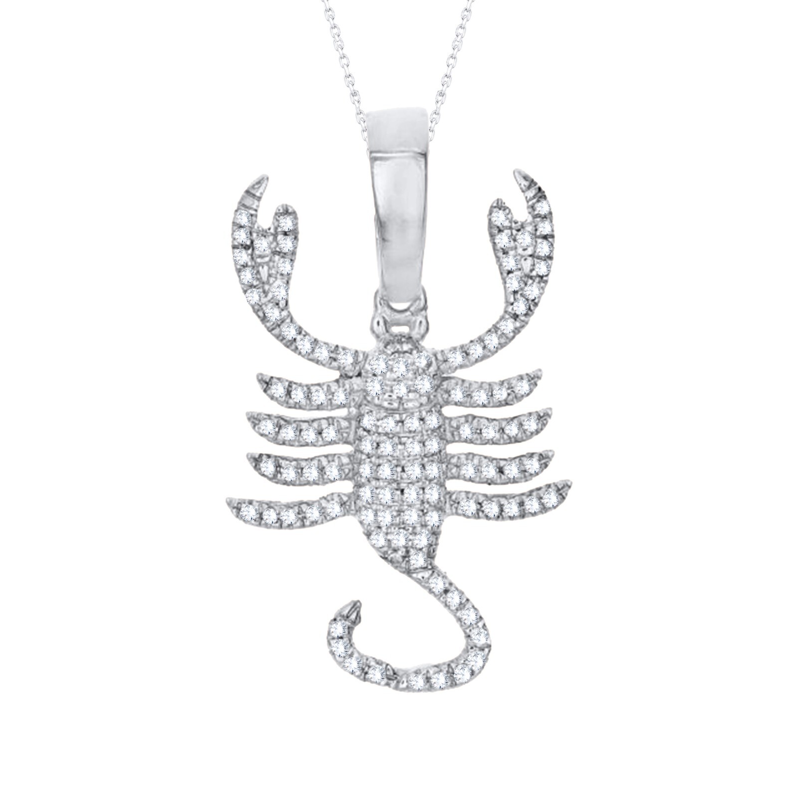 0.30 Ct Certified Diamond Horoscope Scorpio Sign Pendant Chain 10K White Gold