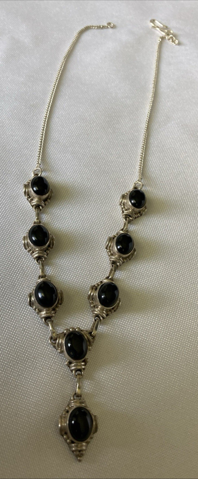 Pendant Necklace Sterling Silver with Black Stones Made in India New