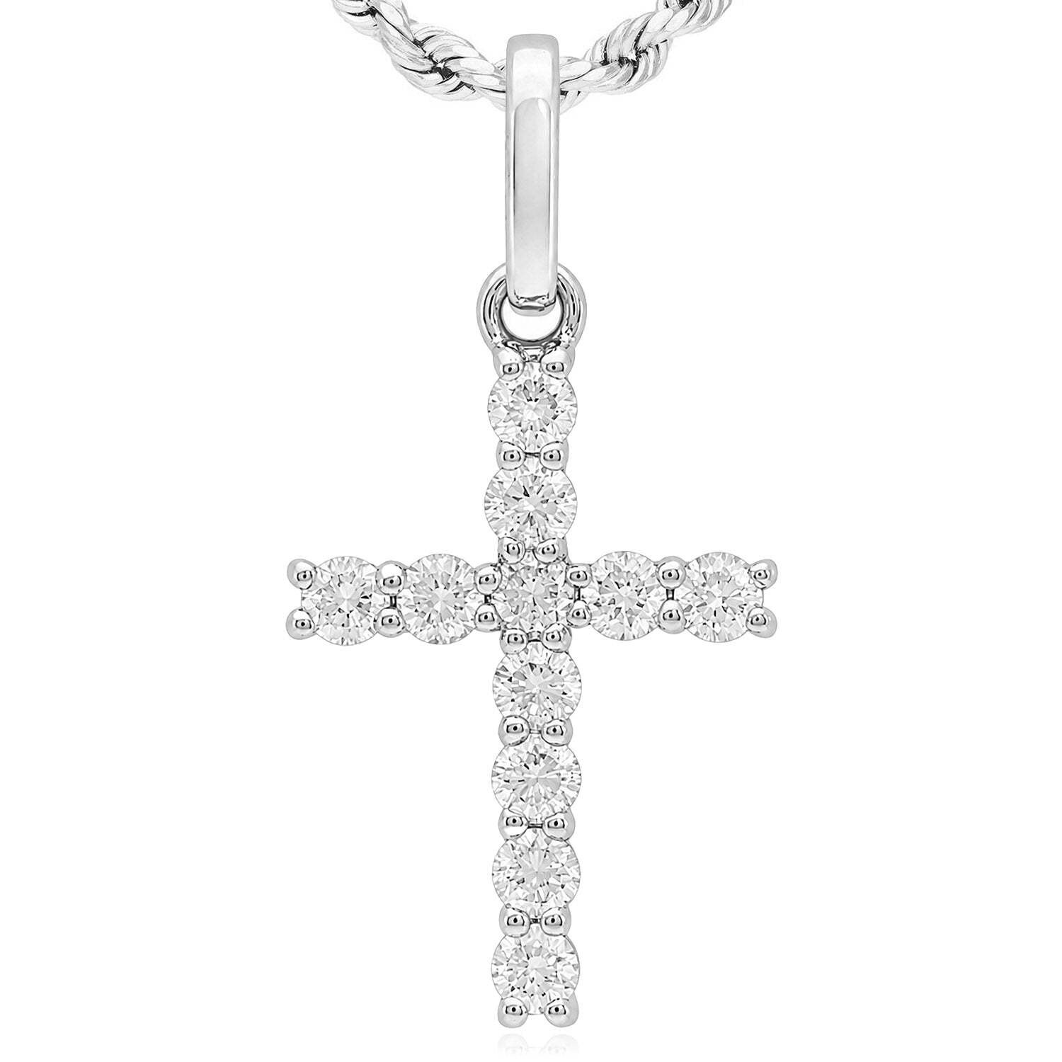 0.15 CTW Lab-Grown Diamond 14K White Gold Cross Pendant 0.6″