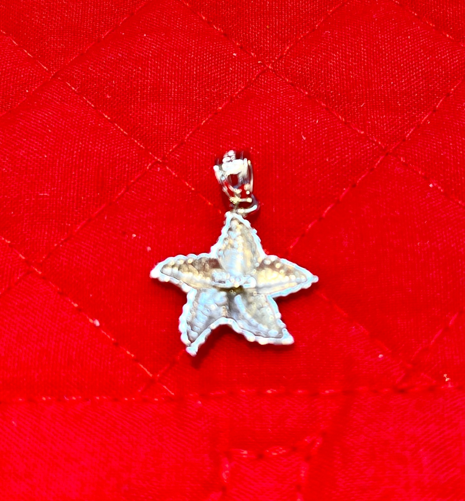 14k Solid White Gold Beach Ocean Polished and Diamond Cut Starfish Pendant