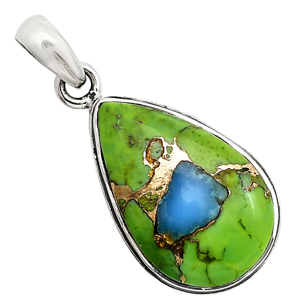 Blue Turquoise In Green Mohave – USA 925 Sterling Silver Pendant Jewelry P-1124