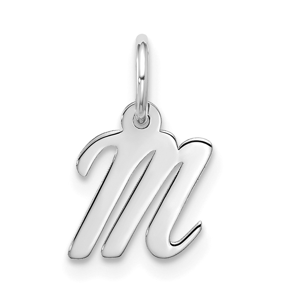 10k White Gold Small Script Initial “M” Letter Charm Pendant 0.23g