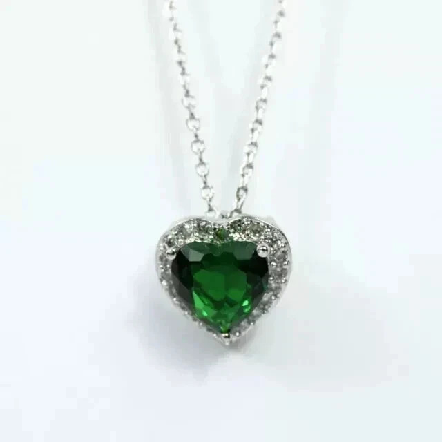 3Ct Lab Created Heart Cut Green Emerald Heart Pendant 14k White Gold Plated