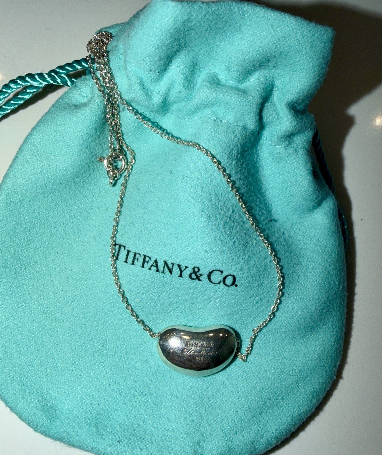 Tiffany & Co Sterling Silver Elsa Peretti Large 19mm Bean Necklace 17.25”