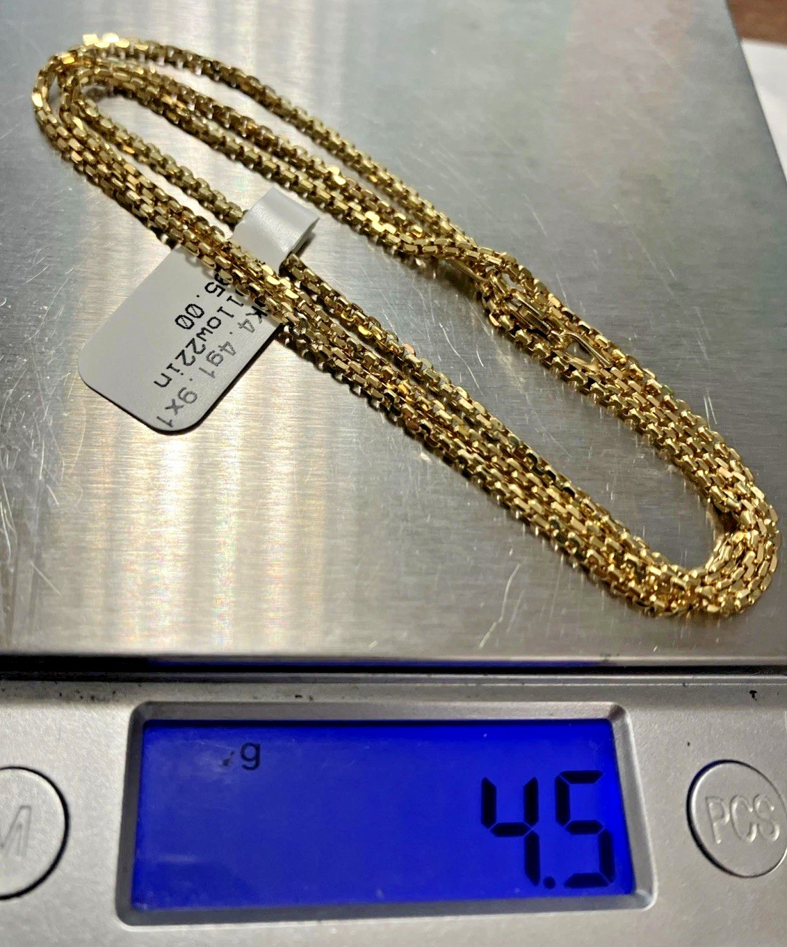 10k Real Gold Rounded Box Chain Semi-Solid 4.4Grams 1.9×1.5mm 22” Brand NWT 10K