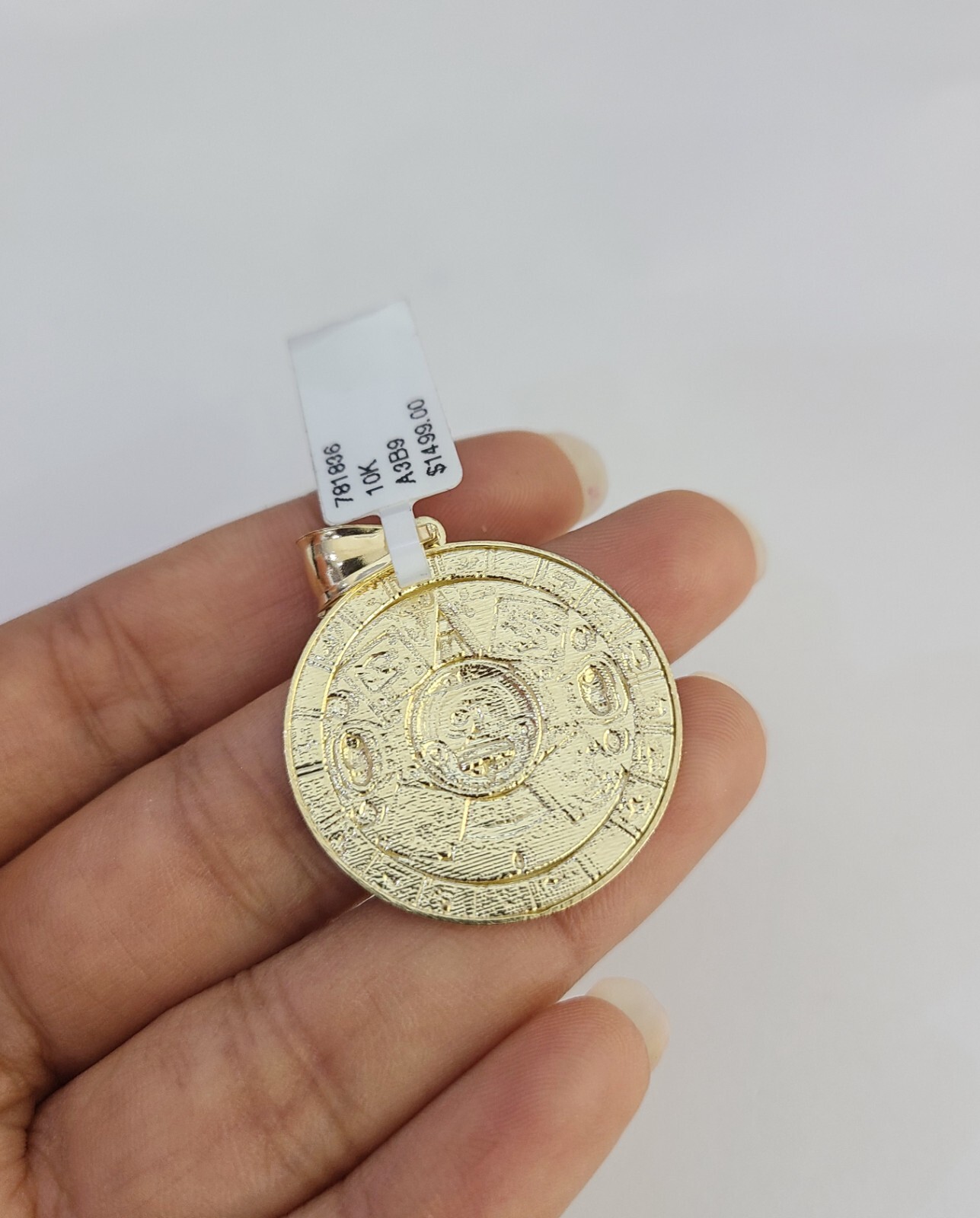 SOLID Real 10kt Mayan Calendar Charm Pendant Aztec Round Yellow Gold