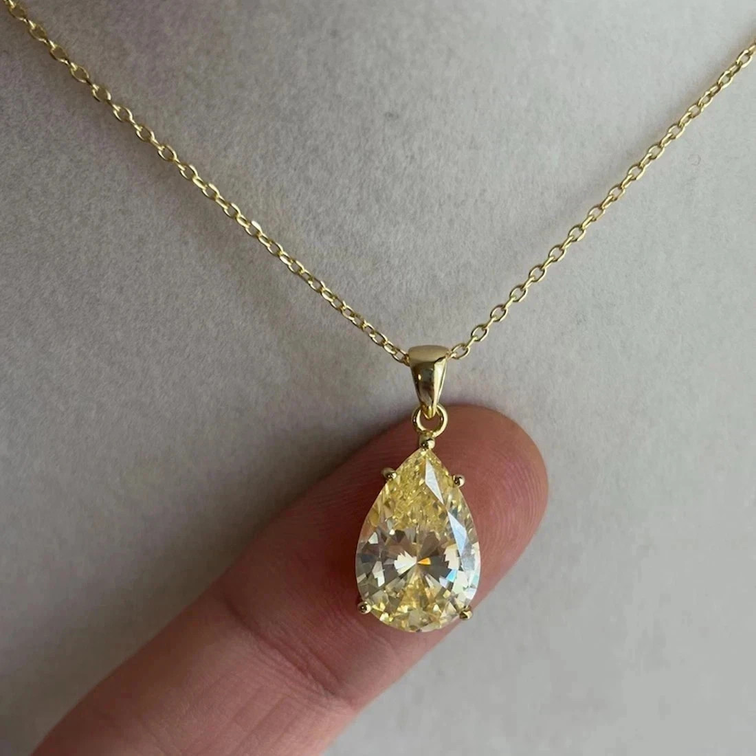 5 Ct Certified Lab created Yellow Diamond Solitaire Pendant Pear Cut 925 Sliver