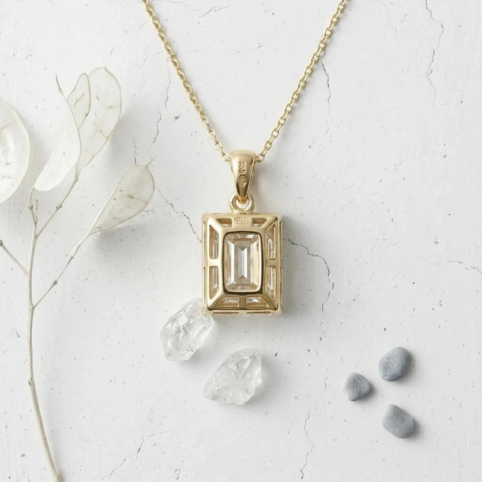 2ct Emerald Cut Moissanite Necklace 925 Silver Minimalist Solitaire Gift Pendant