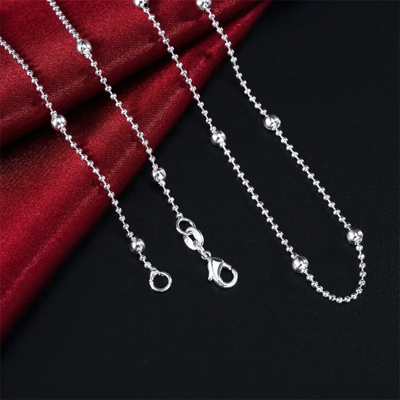 925 Sterling Silver Bead Chain Necklace 16-24 Inch Fine Jewelry Women Wedding