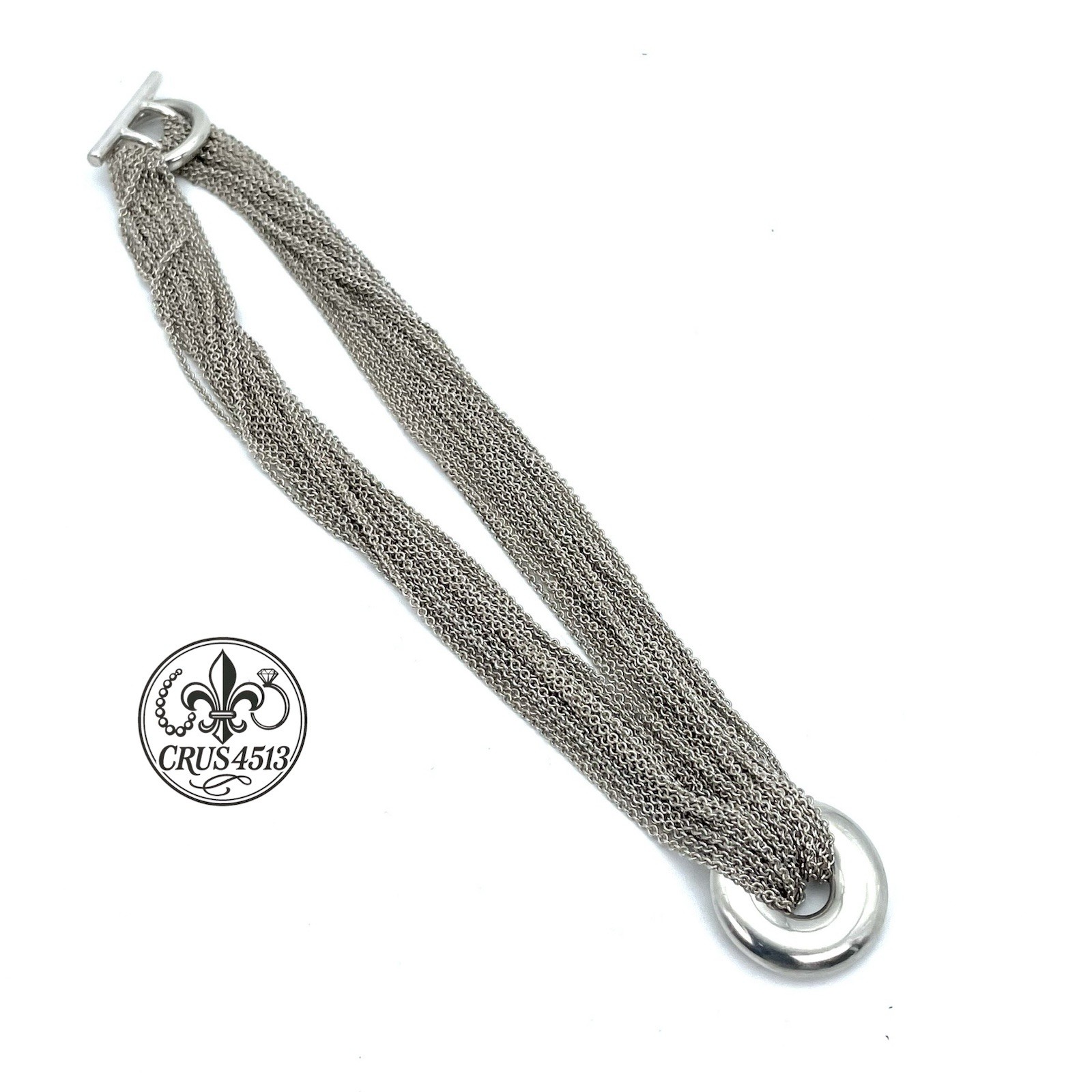 Tiffany & Co. Sterling Silver Circle Charm Multi Chain Choker Togged Necklace