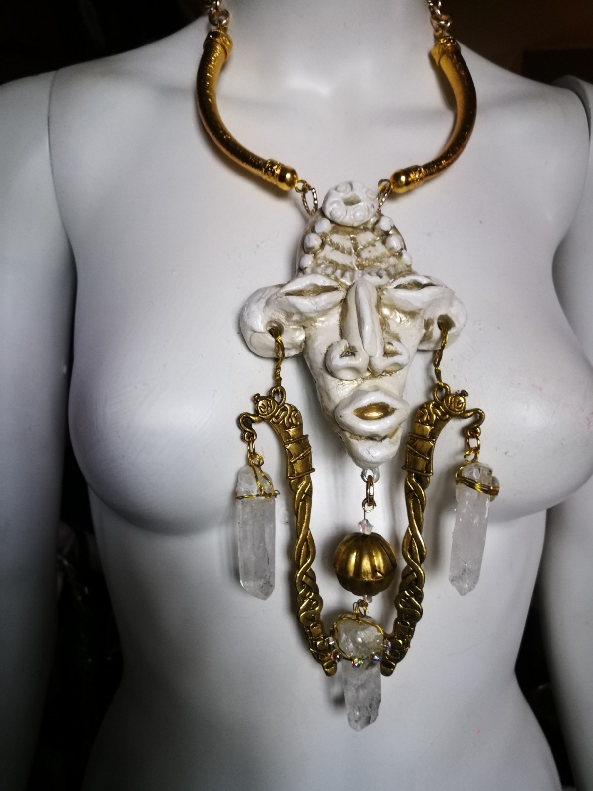 Luxury Jewelry Necklace Pendant Tribal Crystal Rock Charm Statement Ethnic Mask