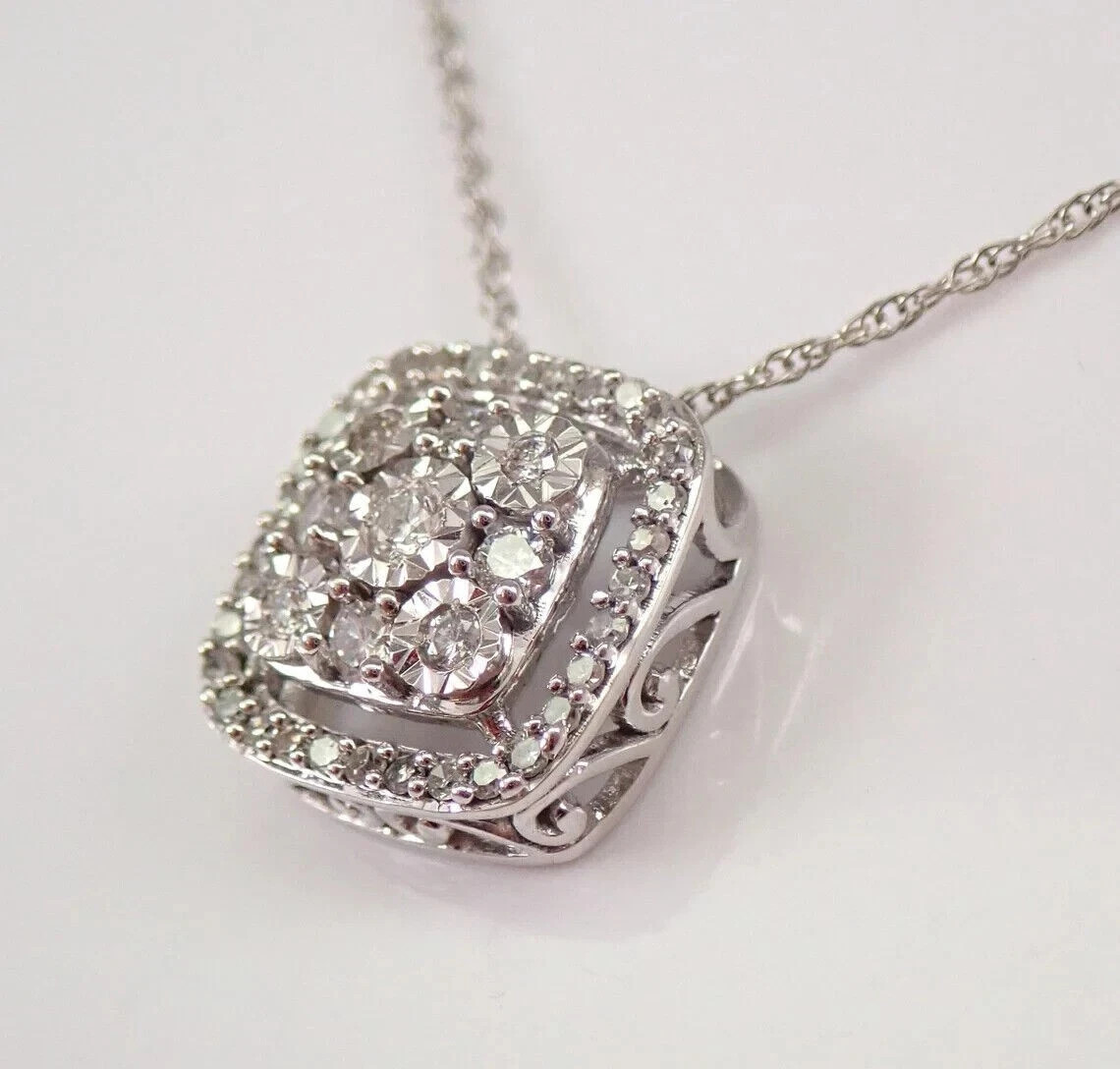 0.80Ct Round Cut Diamond Halo Cluster Pendant 14K White Gold Plated 18″ Chain