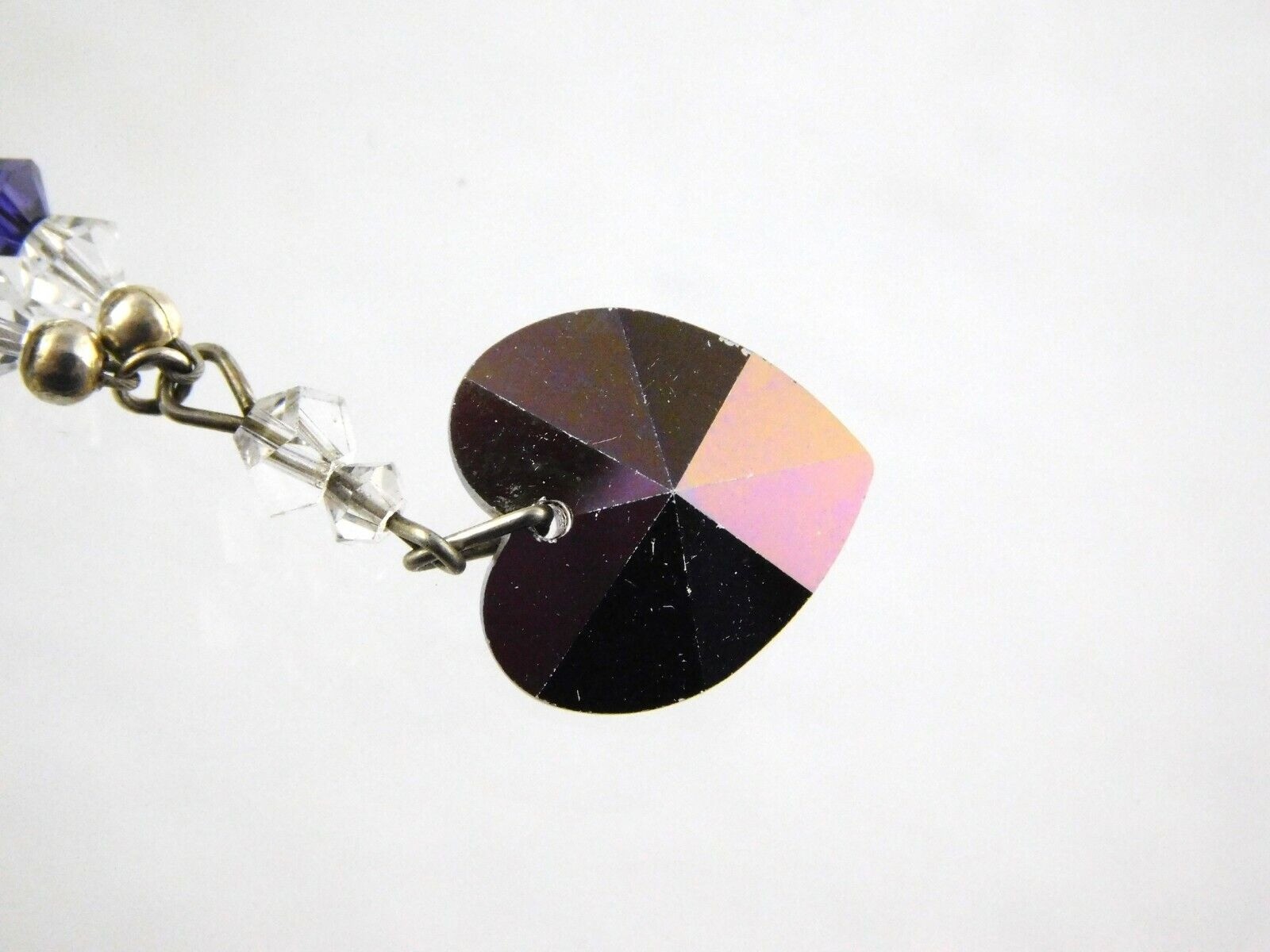 Sterling Silver Purple Crystal Rhinestone Heart Pendant Necklace 17.5 Inches 5g