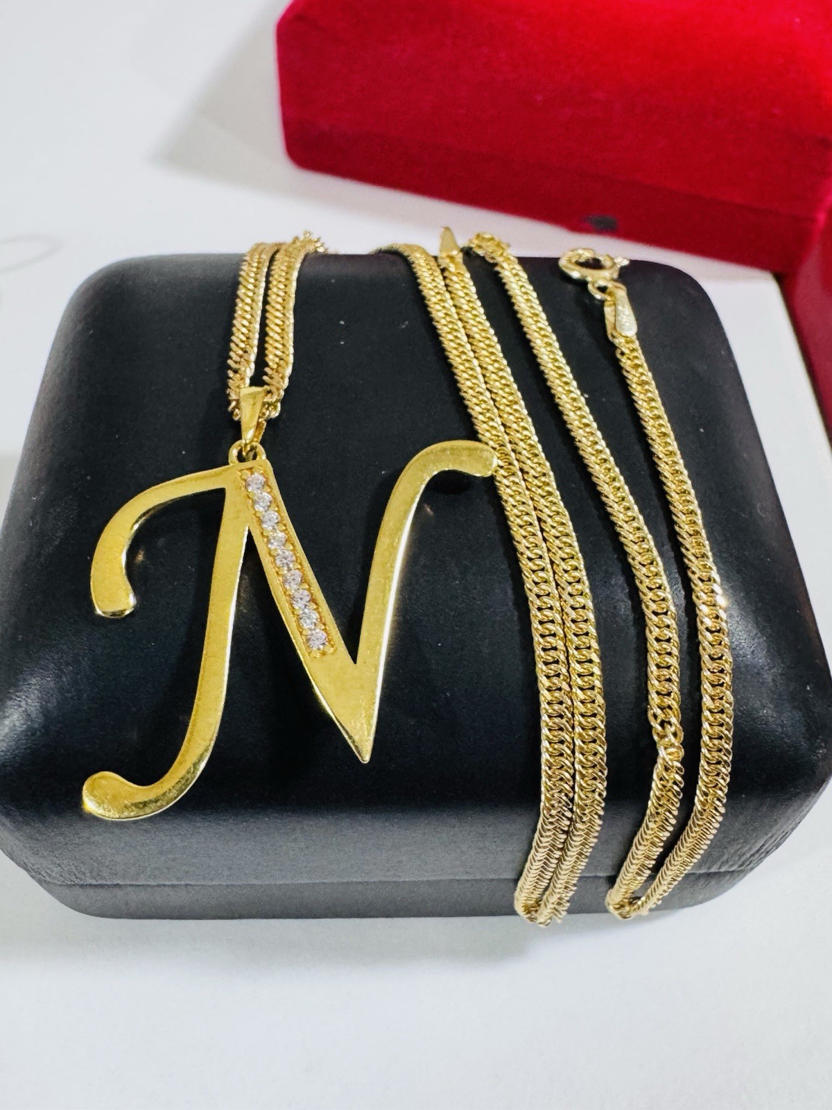 18K 750 Genuine Gold Letter N Set Necklace 15.6/16” Inch Long 4.54g 2.2mm