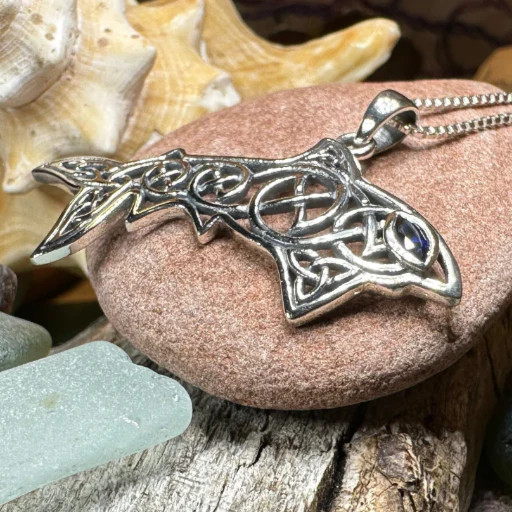 Celtic Shark Necklace in Sterling Silver 925 Large Nautical Beach Pendant