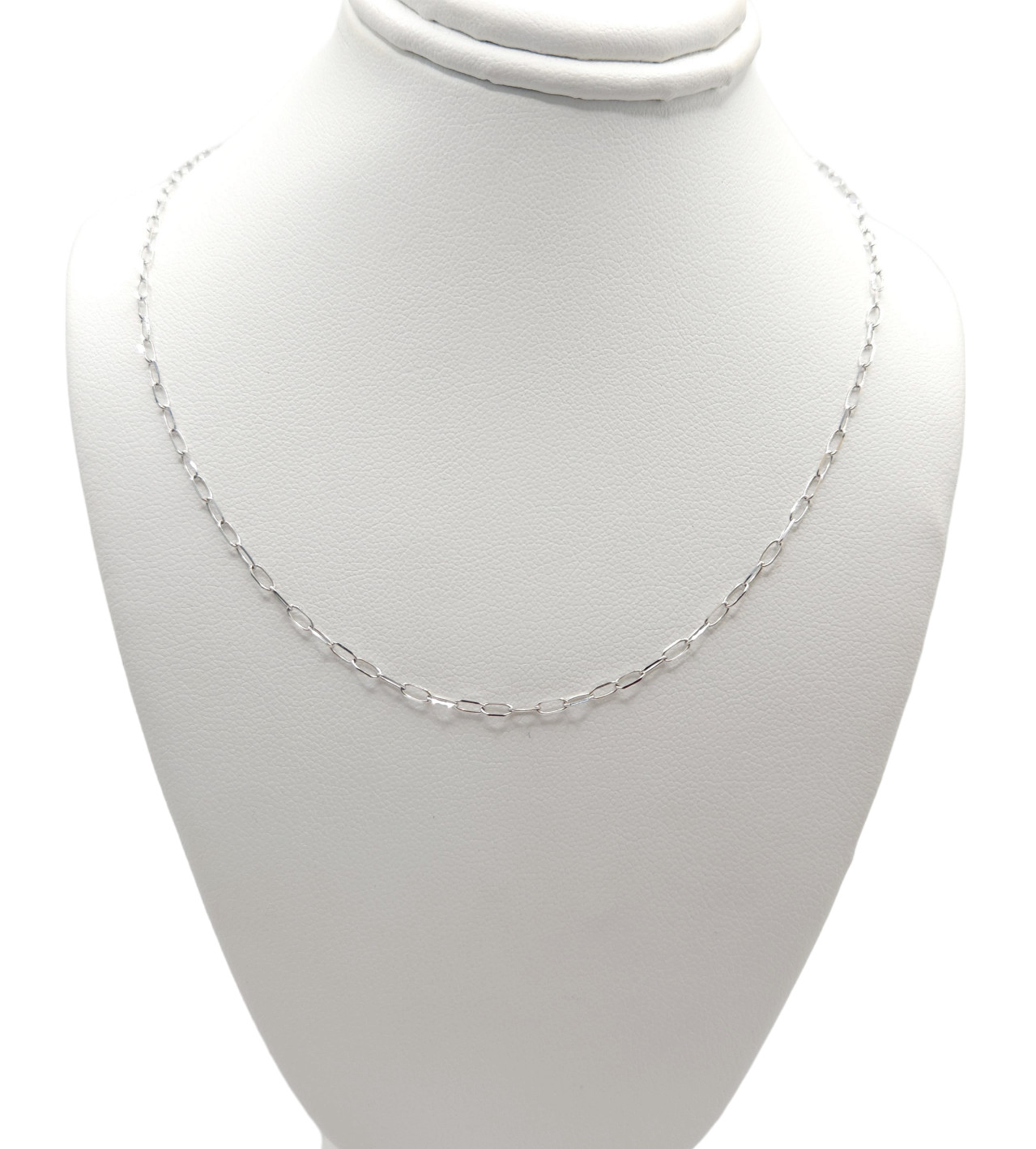 14K White Gold Paper Clip Link Chain 18″- RL55