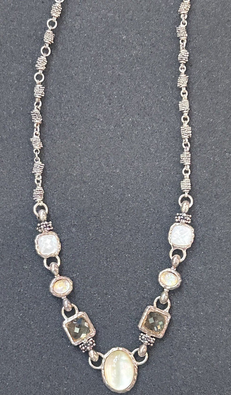 Michael Dawkins Sterling Silver Crystal MOP Adjustable Necklace Toggle Clasp 20”