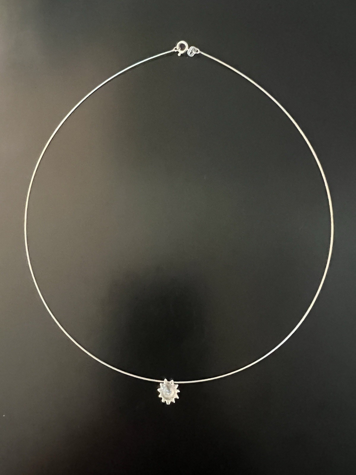 16″ 1mm White Gold Wire Choker with Small .03 Carat Diamond Sun Slide