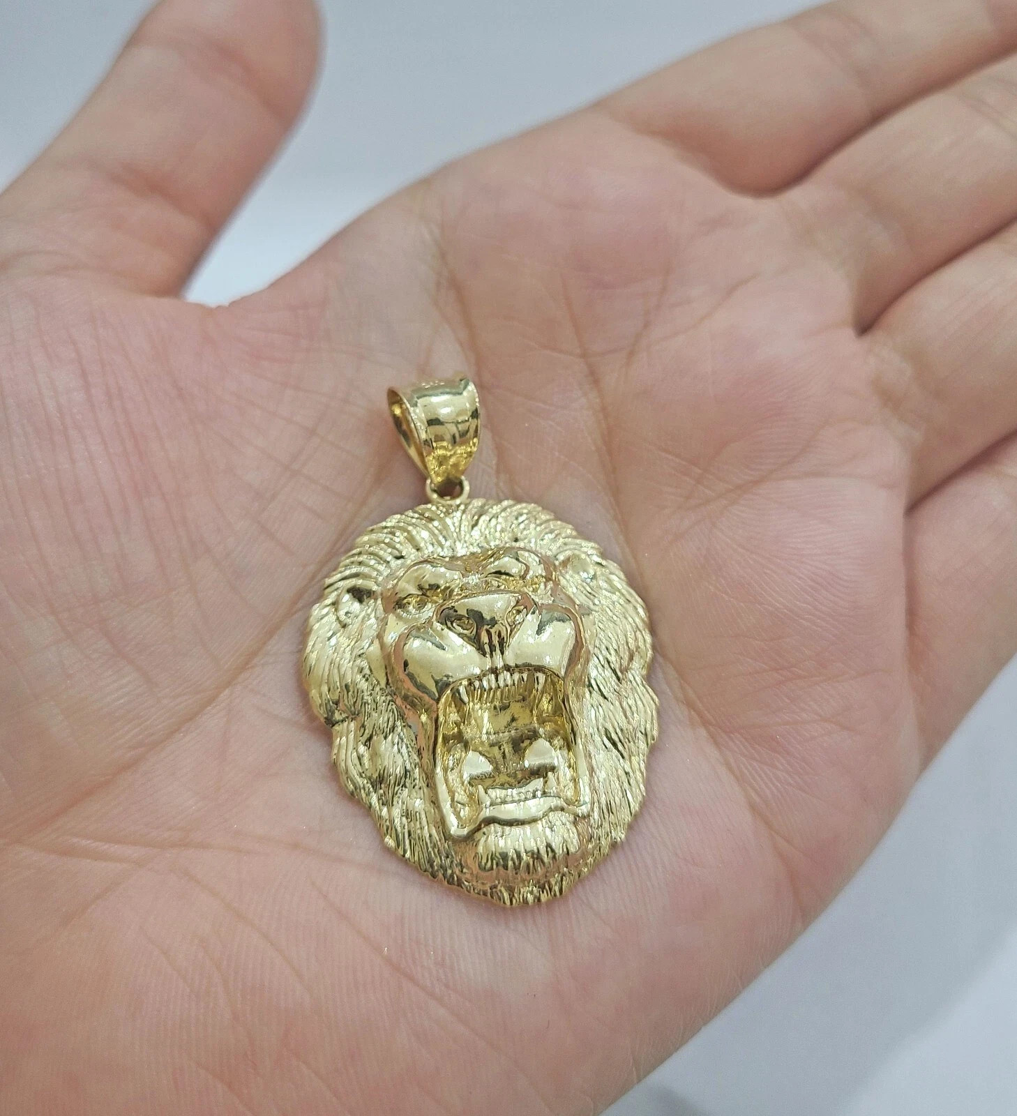 Lion Head Pendant 10k Gold Men Charm Hip Hop Jewelry King Face 10kt Yellow Gold