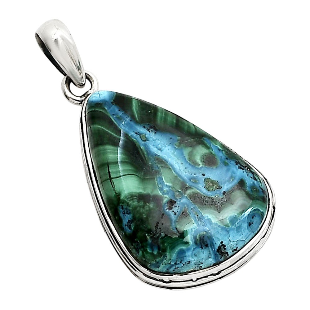 Azurite In Malachite – Morenci Mines 925 Sterling Silver Pendant Jewelry P-1124