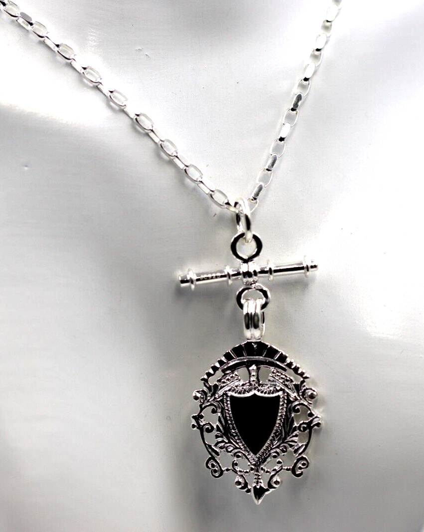 Solid Sterling Silver 925 Shield & T Bar Pendant 70cm Belcher Necklace-Free Post