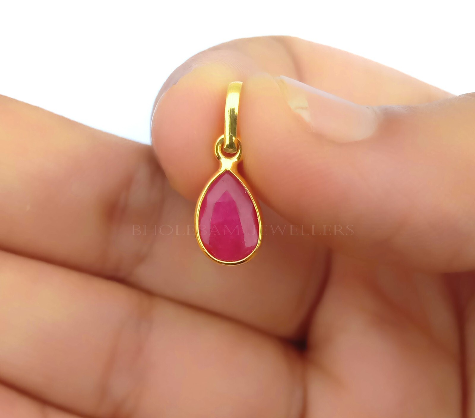 Lab Created Ruby Gold charm ,18k Gold Charm, Handmade Jewelry