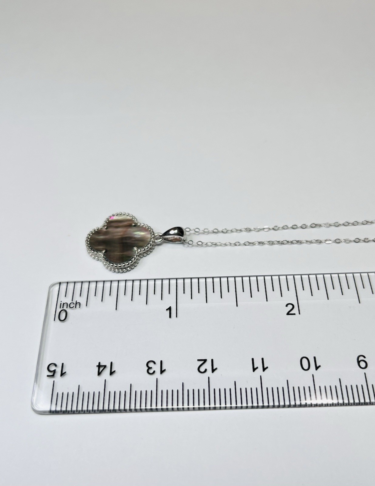 925 Sterling Silver Natural Black Mother Of Pearl Shell Clover Pendant Necklace