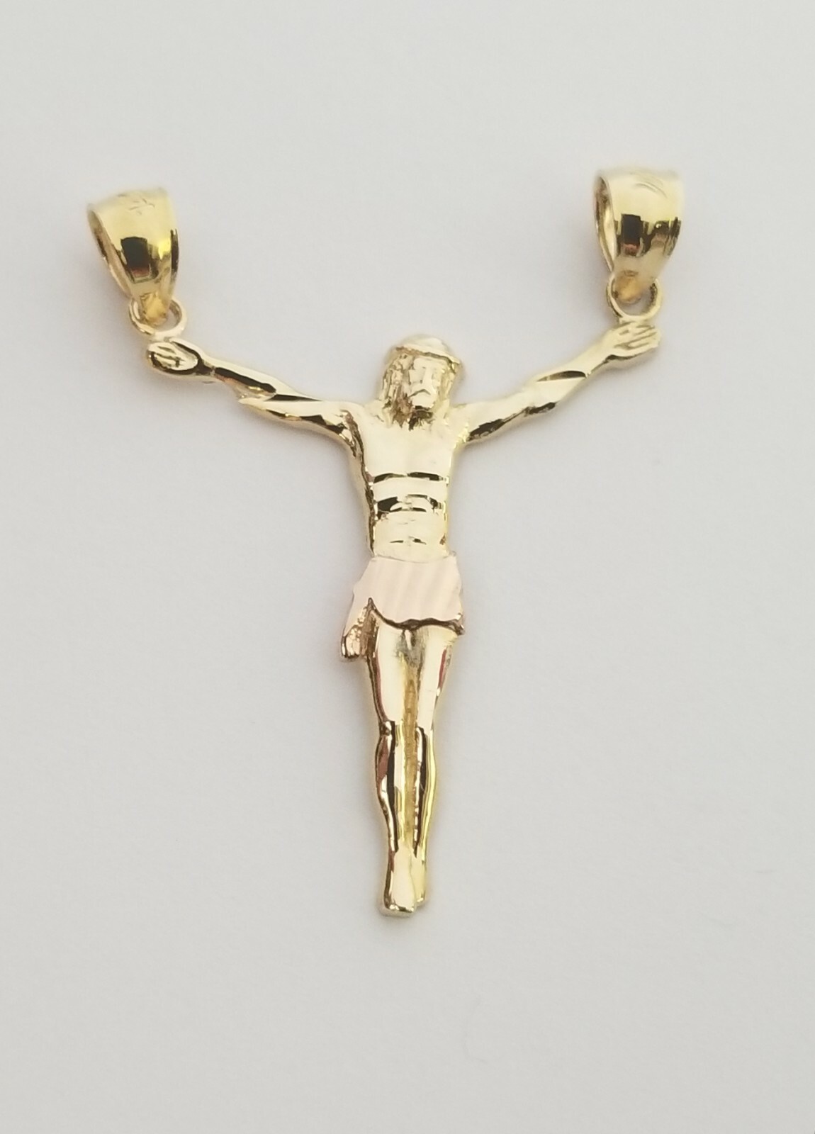14K Real Yellow Rose Two Tone Gold Jesus Body Crucifix Cross Pendant
