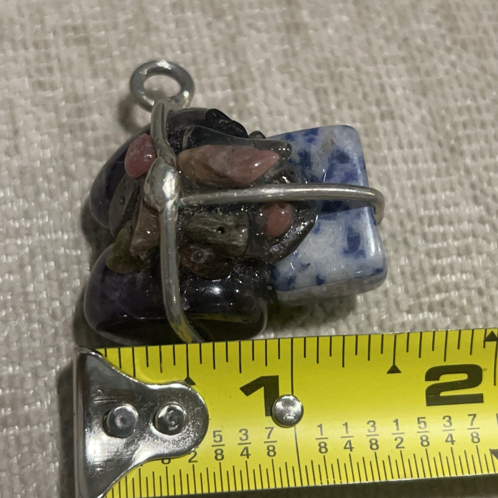 Vintage Sterling Silver Multi Natural Gemstone Healing Handmade Cluster Pendant