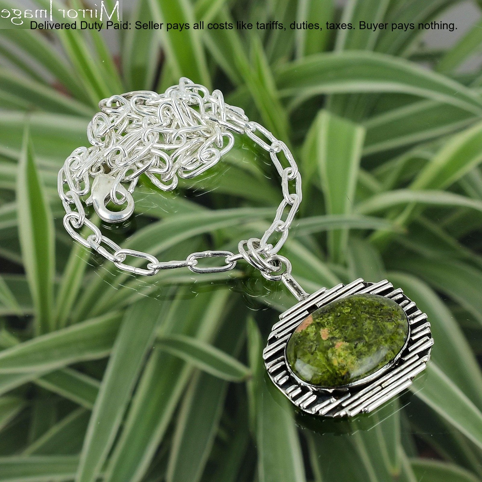 925 Sterling Silver Oval Natural Unakite Sister Birthday Chain Necklace Jewelry