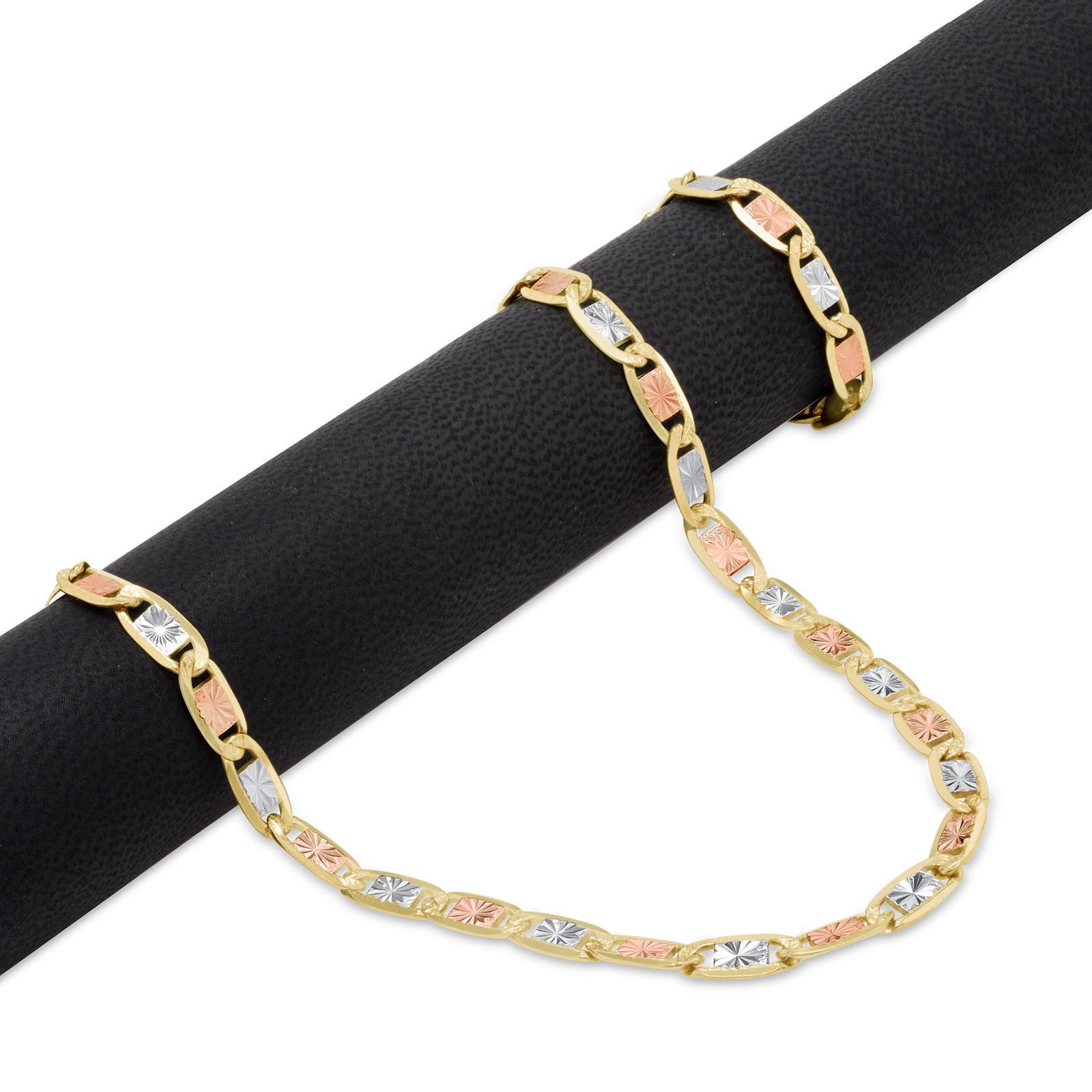 14K Solid Tri Yellow Rose White Gold 5mm Valentino Chain Womens Necklace 20″