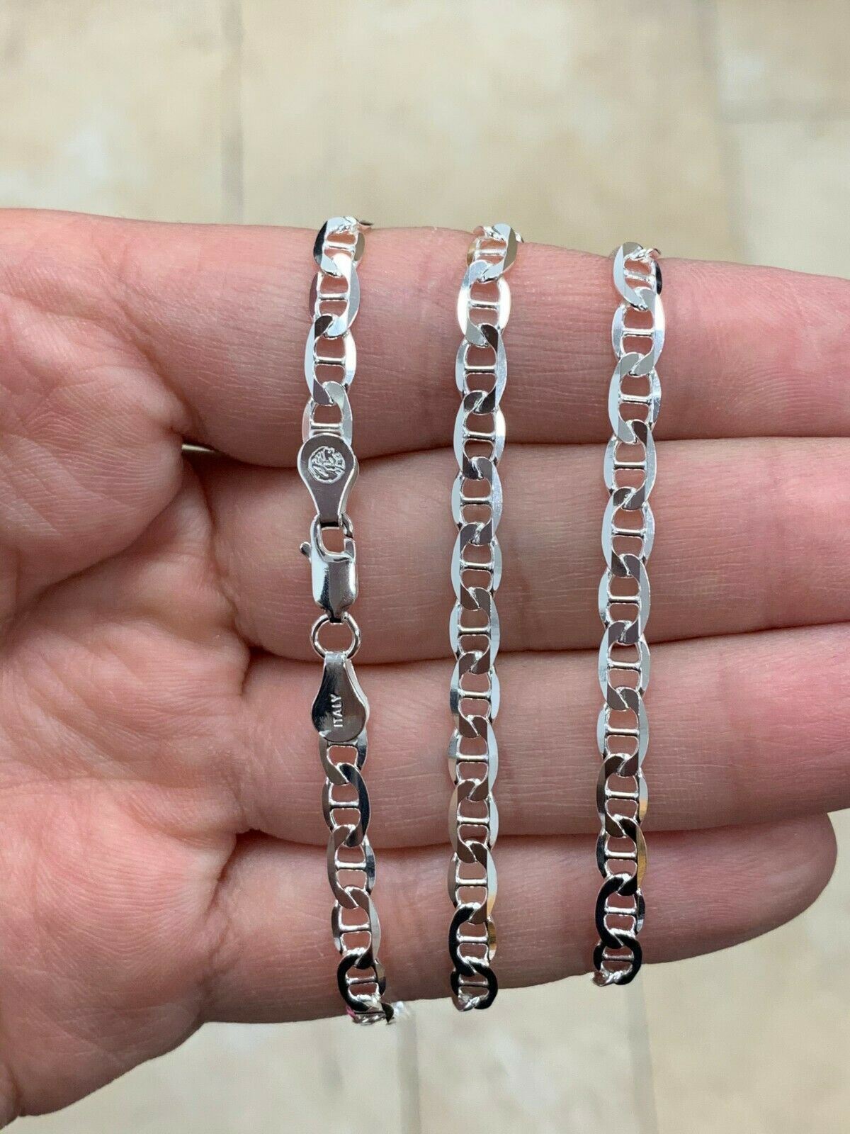 925 Sterling Silver 4.5mm Mariner Italian Chain Necklace in 925 16”-30”
