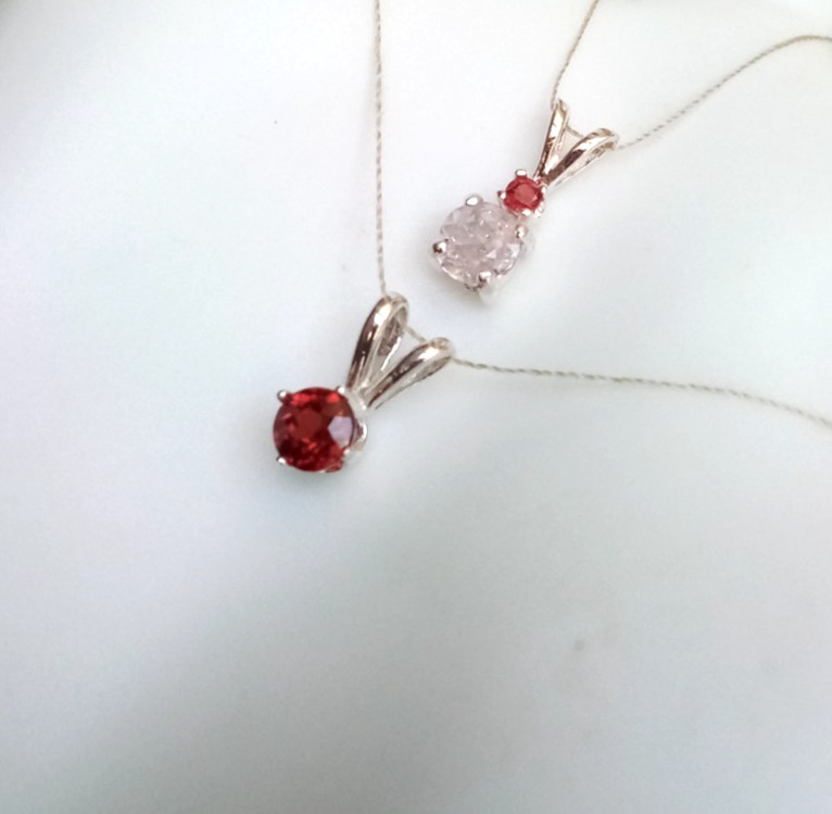 Two Pendant Set Natural Small Gemstones Very Light Pink Ceylon Sapphire Garnet