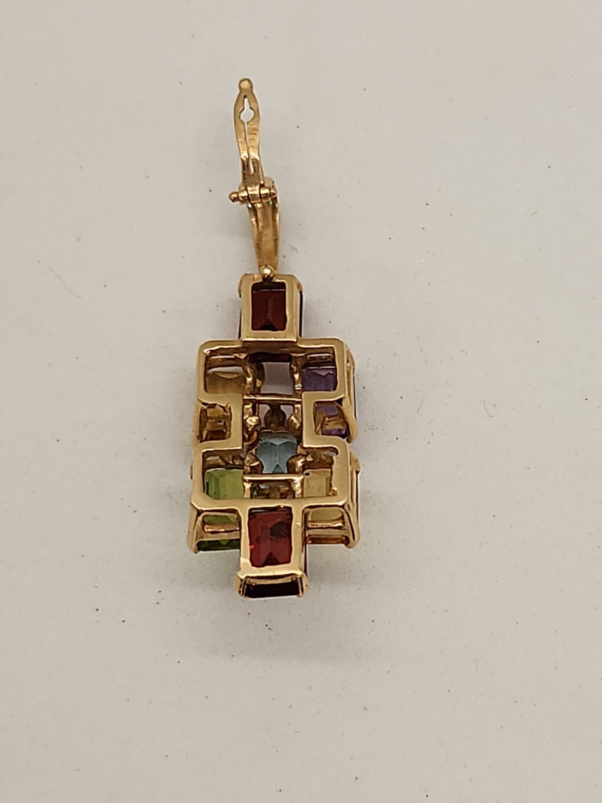 14 K Gold & Multi-Colored Gemstone Signed Pendant/Enhancer