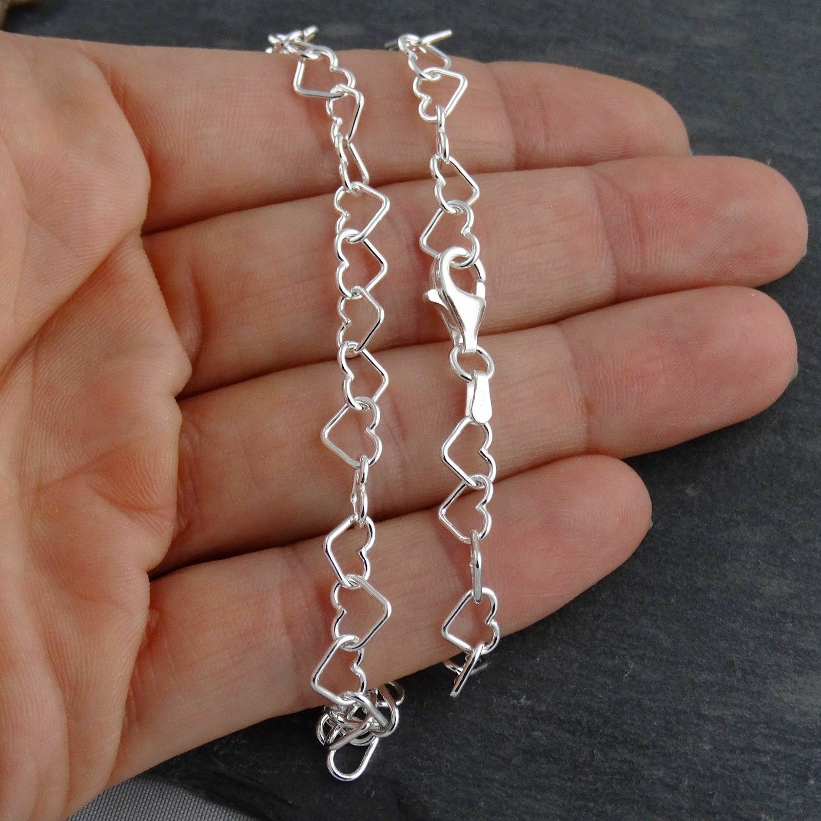 6mm Heart Link Chain Necklace – 925 Sterling Silver – Lobster Clasp Outline Open